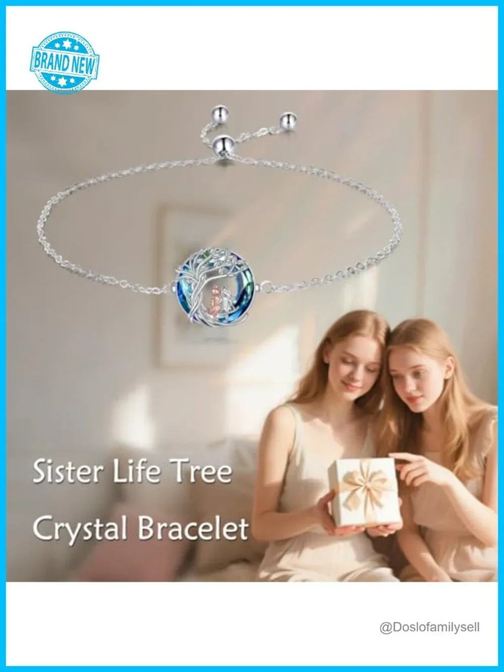 Sterling Silver Link Bracelet with Crystal Charm - Adjustable Chain Jewelry